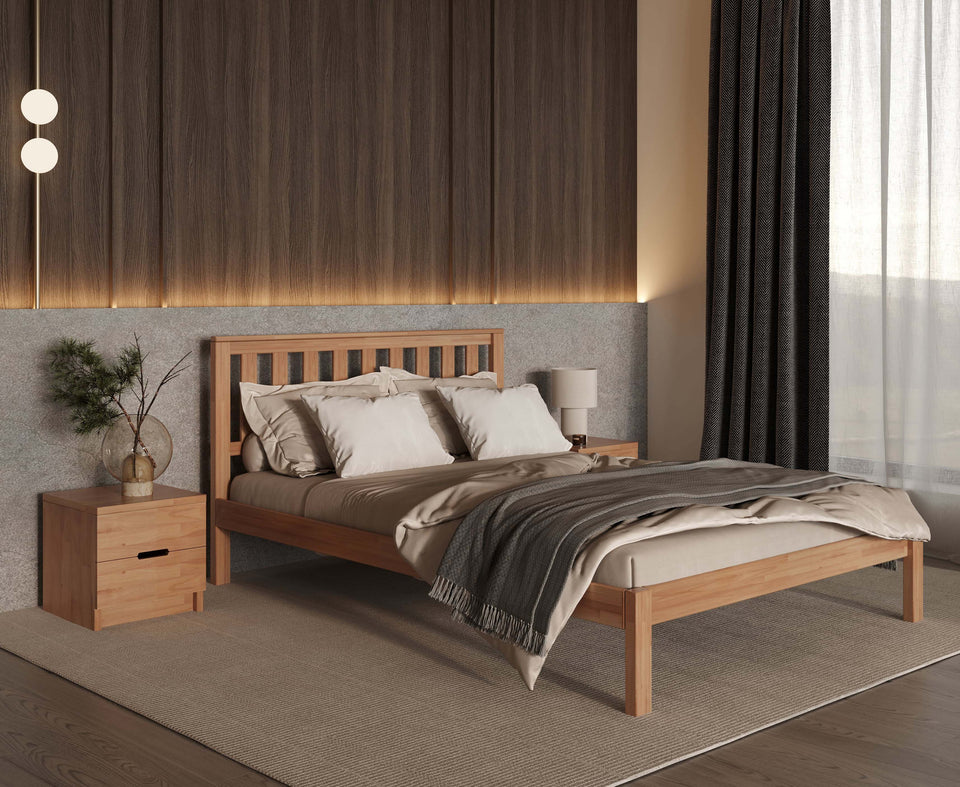 Buchenbett mit elegantem Kopfteil – Ihre Oase der Ruhe
