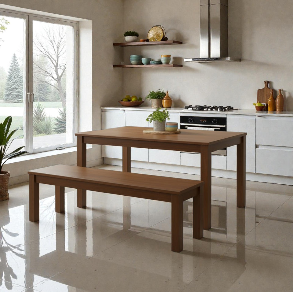 Esstisch und Sitzbank Bonn aus Massivholz, Farbe Dunkle Eiche