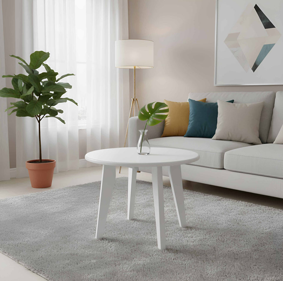 Runder Couchtisch Dresden aus Massivholz in Buche, Farbe Weiß