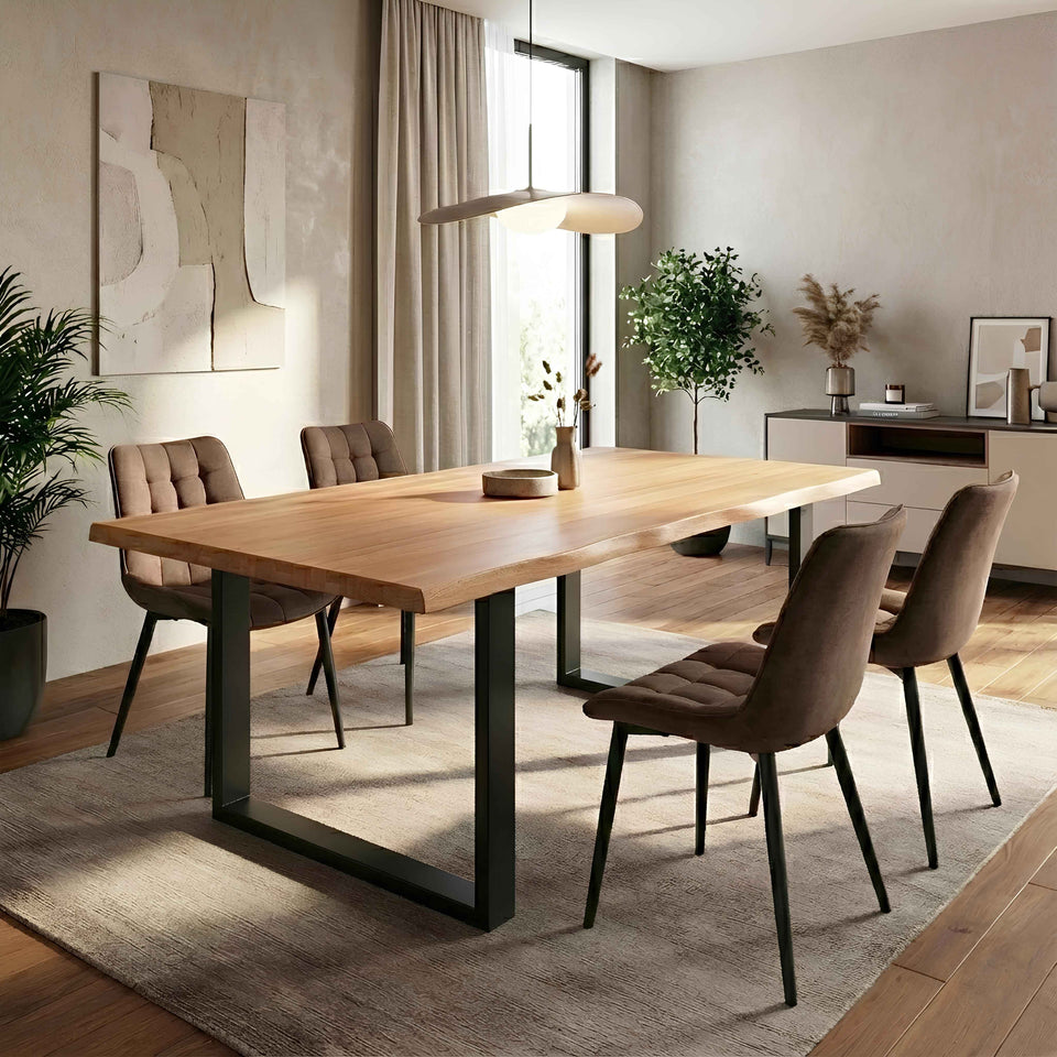 Esstisch Dublin aus Massivholz in Buche mit Metallbeine