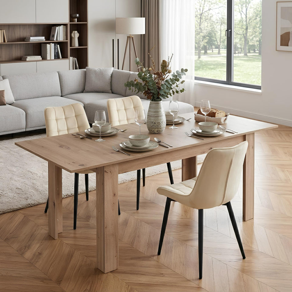 Ausziehbarer Esstisch in Artisan-Eiche im modernen Wohnzimmer