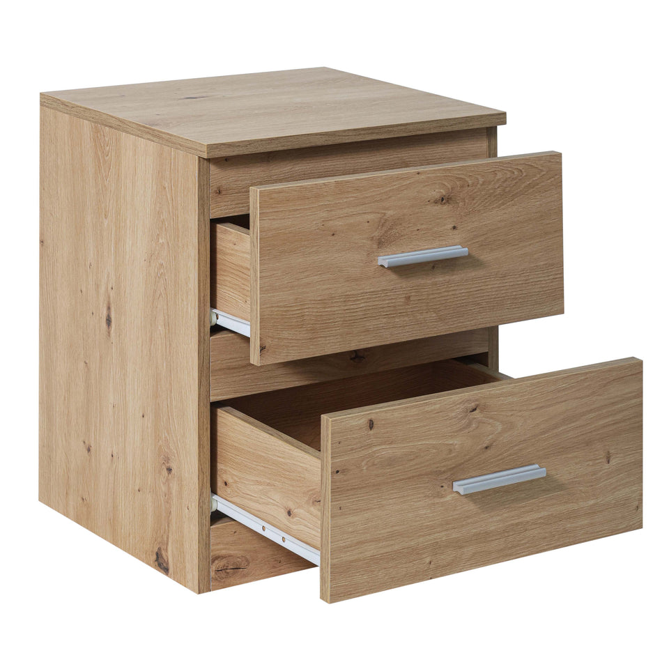 Nachtschrank LORA mit geöffneten Schubladen