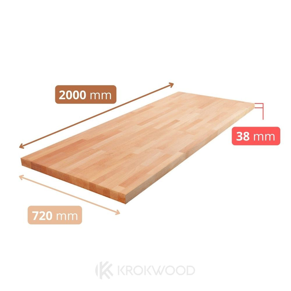 Massivholzplatte, Tischplatte, Arbeitsplatte aus Massivholz in Buche 2000x720x38 mm